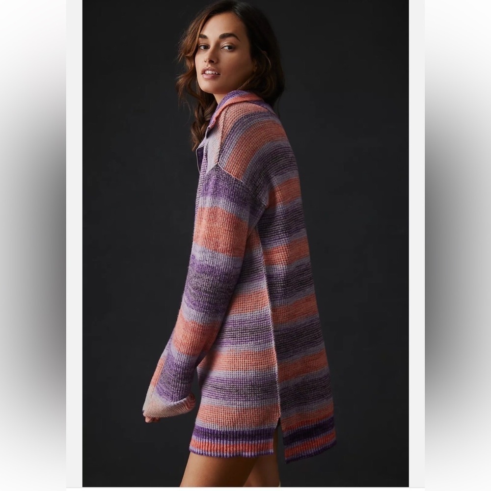 Anthropologie Daily Practice Half-Zip Tunic Sweater Mini Dress Striped M - Picture 4 of 8
